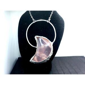 Rose Quartz Moon Crystal Necklace Handmade Statement Piece Cosplay Whimsygothic